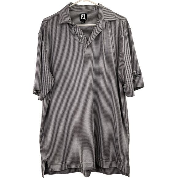 Fj FootJoy Men's Grey & Black Striped Performance Golf Polo Branded Size Large - Picture 1 of 6